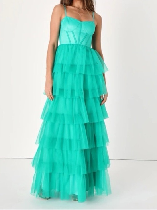 Lulus Dresses & Skirts - Lulu’s Rule the Runway Teal Green Tulle Bustier Tiered Prom Formal Maxi Dress XL